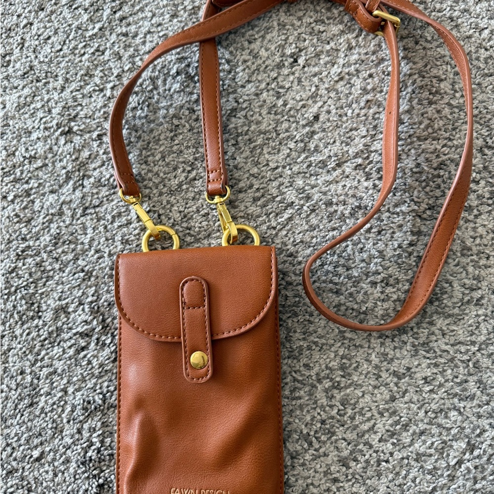 Fawn Design Tan Leather Crossbody Phone Bag